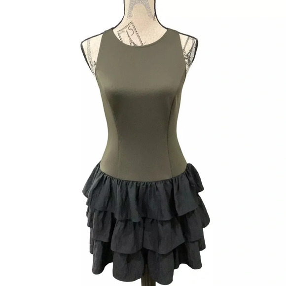 NWT RACHEL Rachel Roy Dark Green Black with Glitter Dress Tiered Ruffles - Picture 6 of 10